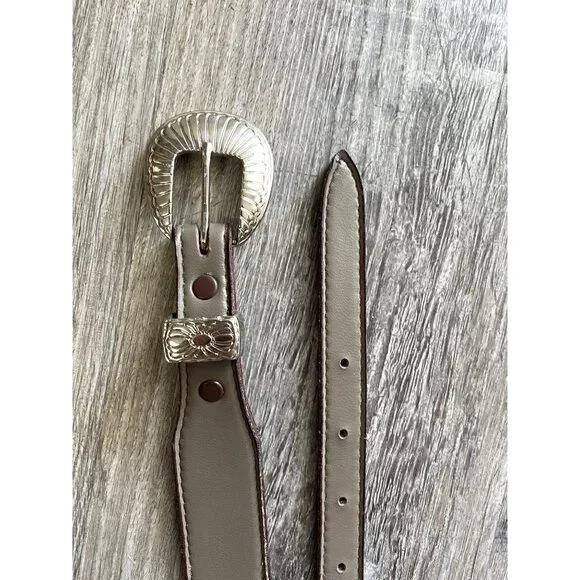 Vintage Textan Grey Leather Western Belt Silver Detailed Metal Buckle - Picture 14 of 16